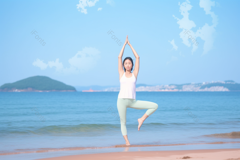 海滩海边夏日美女瑜伽养生锻炼减肥瘦身,高清,摄影图,摄影图片,图片大全,摄影图免费下载